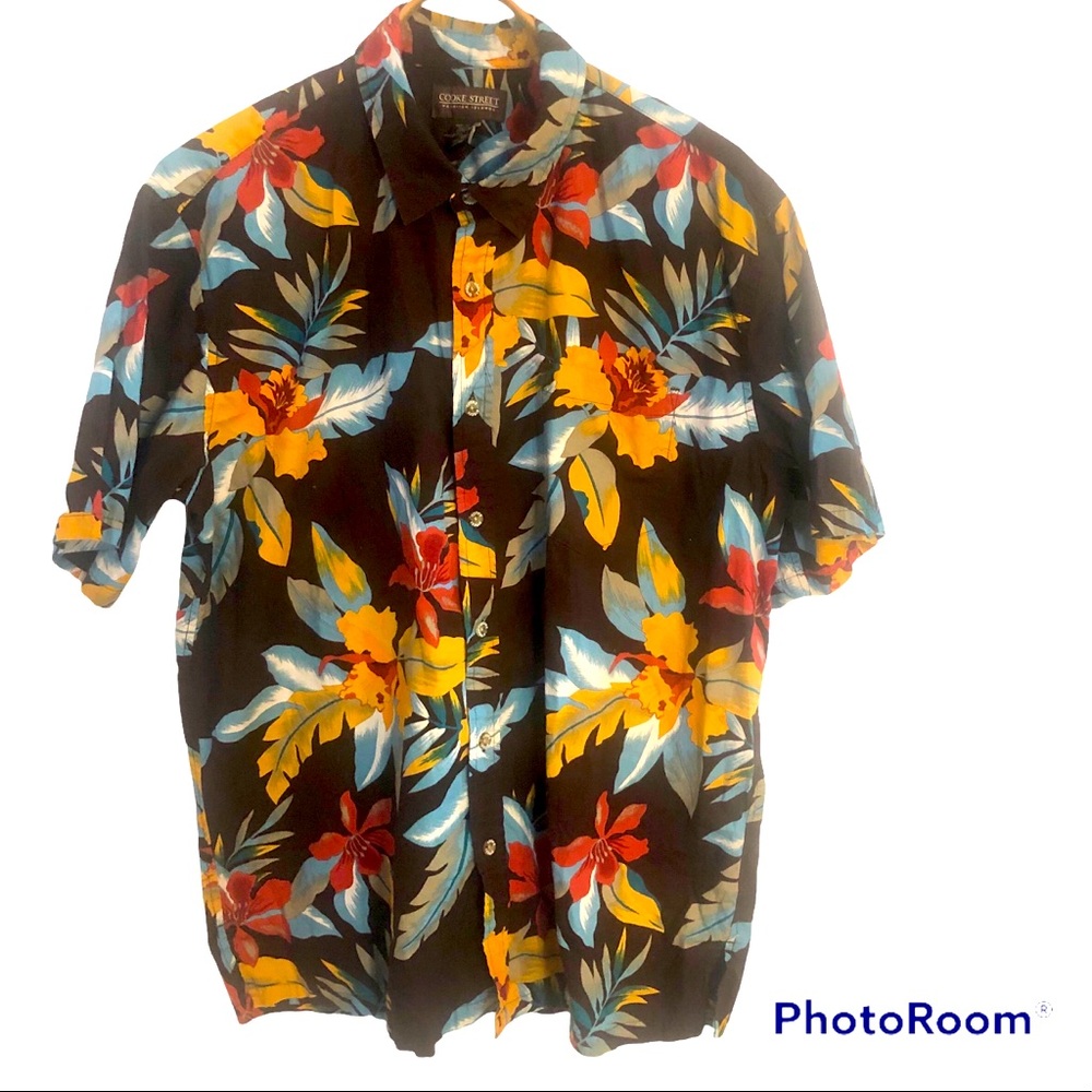 Men’s Cooke Street XL Button Down Hawaiian Style Shirt Tropical Botanical Print